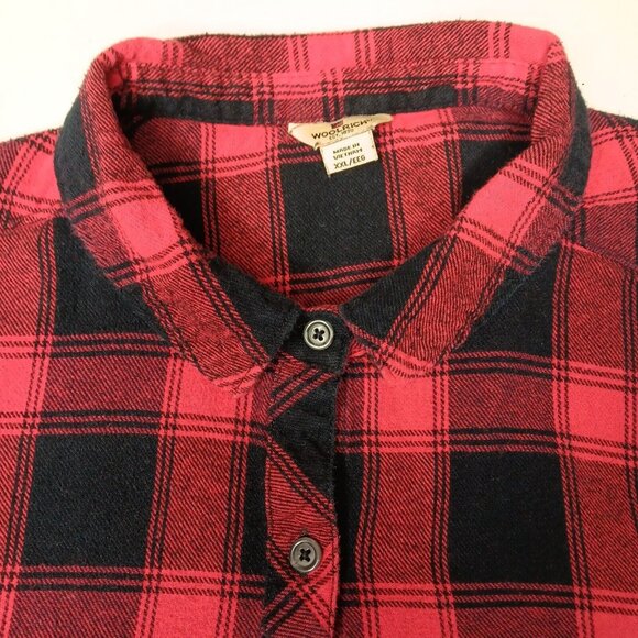 Woolrich Womens XXL Flannel Shirt Red Black Plaid Button Down Long Sleeve Work - Picture 8 of 11